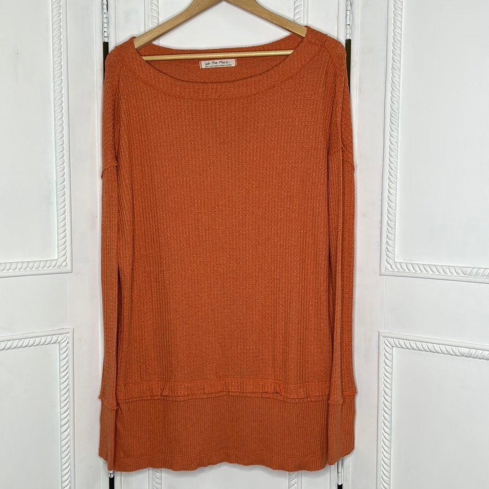 We the Free People North Shore oversized distressed waffle knit thermal tunic